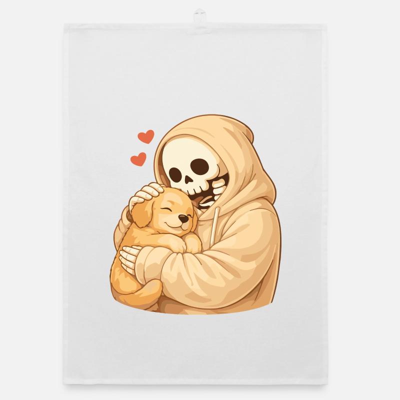 Cozy skeleton with puppy – security Organic dish towel