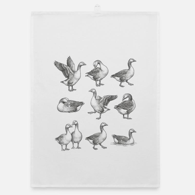 Gray Geese Silhouettes Pattern Organic dish towel