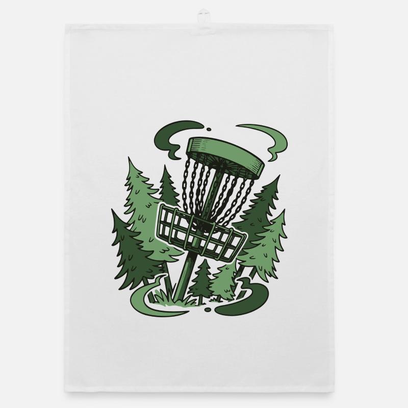 Panier de disc golf dans la forêt Scène drôle de disc golf Torchon bio