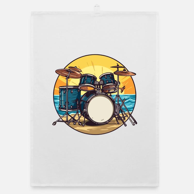 Drumset on the Beach Drum Drummer Organic dish towel