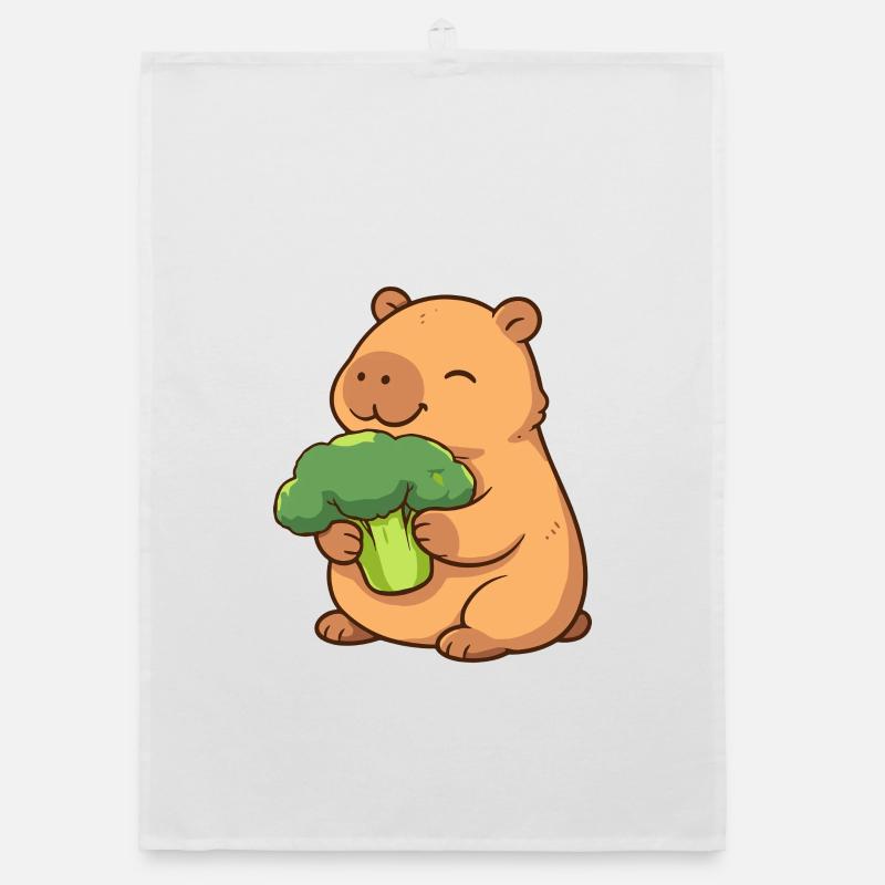 Capybara with broccoli – relaxed & cute Organic dish towel