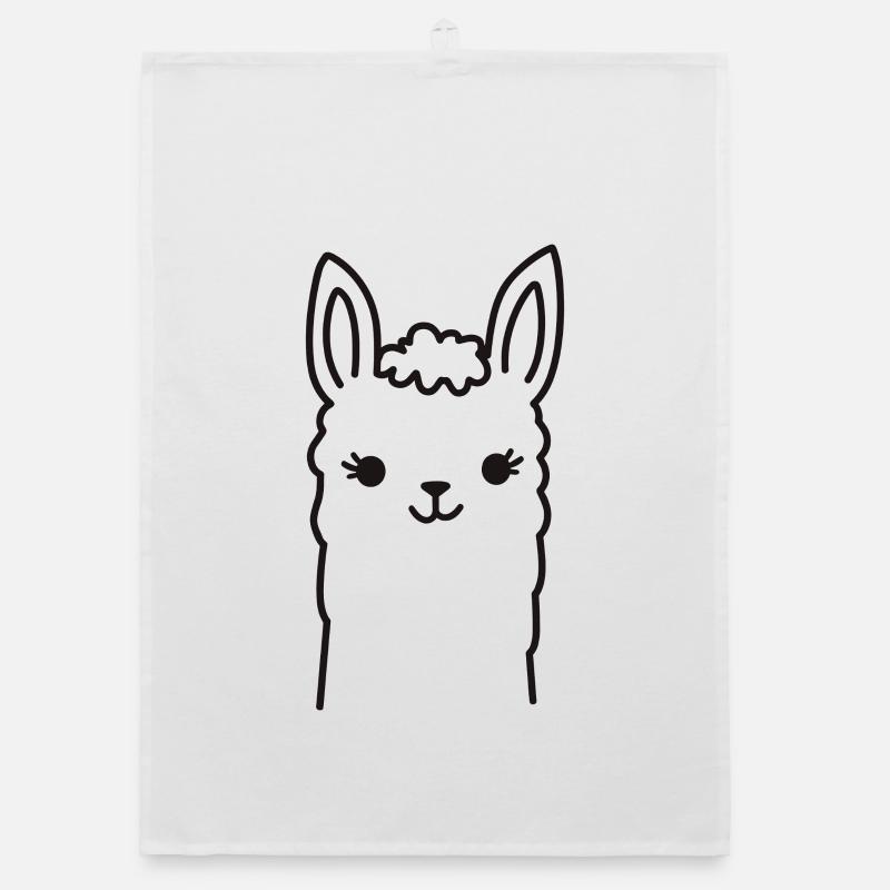 Cute Alpaca Llama Head Line Art Organic dish towel