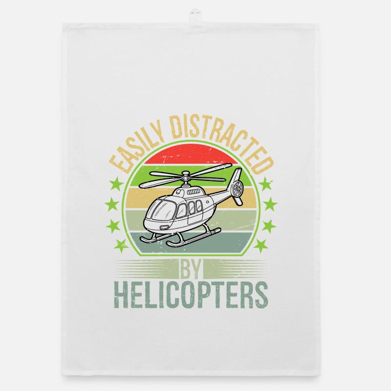 Easily Distracted By Helicopters - Organic Geschirrtuch - Weiß