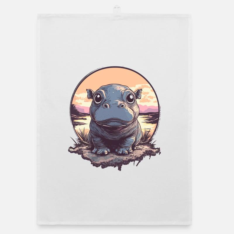 Sunset Hippo Illustration Organic dish towel