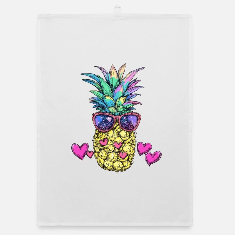 Colorful pineapple with sunglasses Organic dish towel