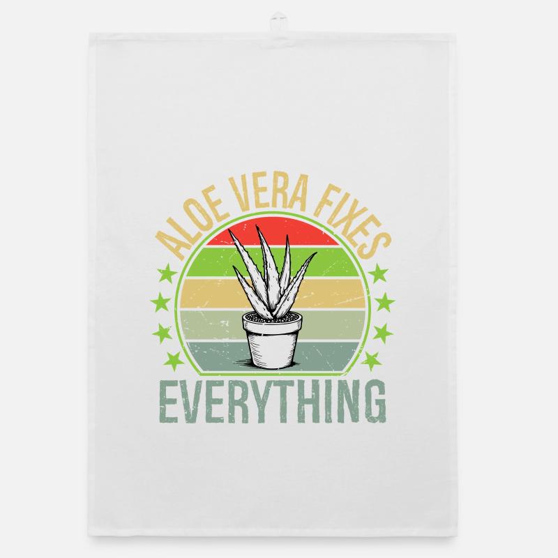 Aloe Vera Fixes Everything Funny Succulent Gard - Organic Geschirrtuch - Weiß
