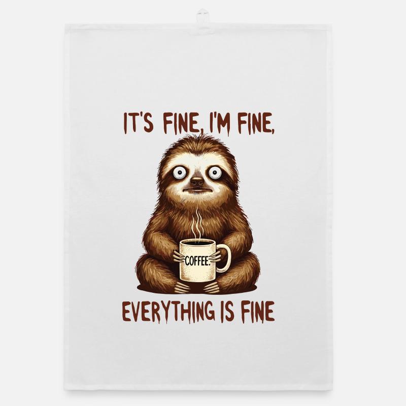 It's okay, I'm fine coffee sloth humor Organic dish towel