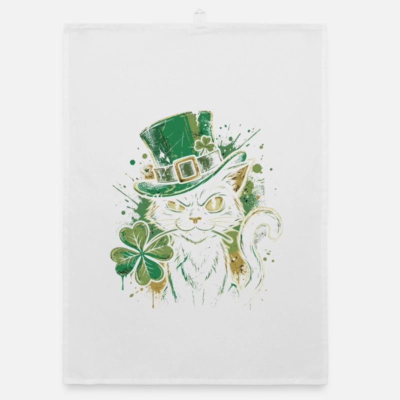 Ronronnement de chat vert avec trèfle Torchon bio