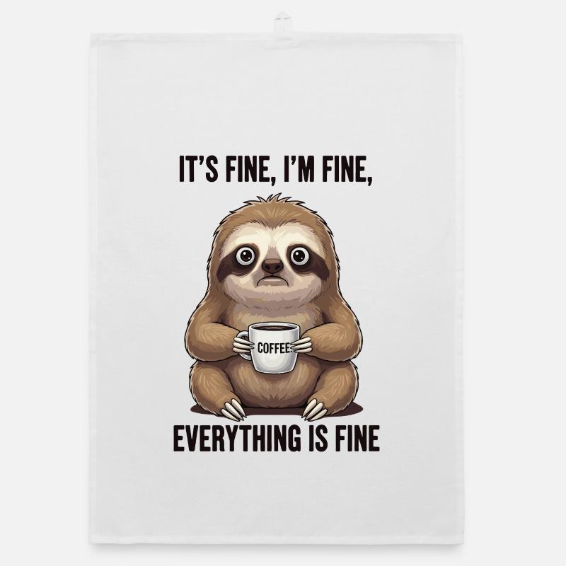 It's okay, I'm fine coffee sloth humor Organic dish towel