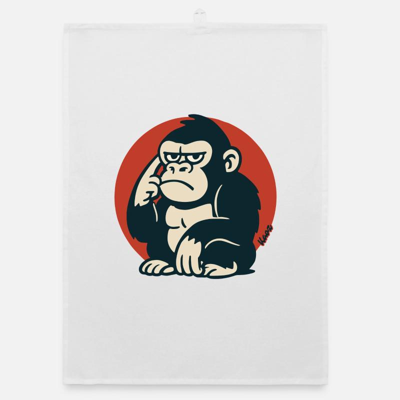 Pensive Monkey in Retro Style Organic dish towel