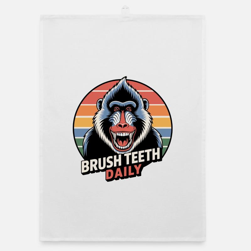 Daily Brushing Teeth Mandrill Monkey Organic dish towel
