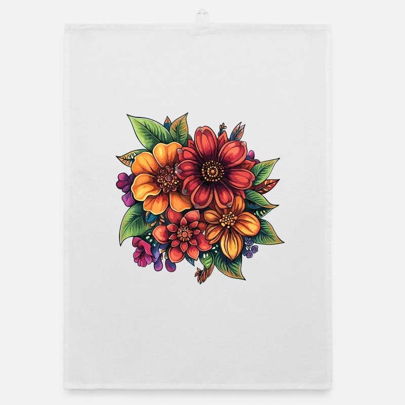 Colourful floral composition Organic dish towel