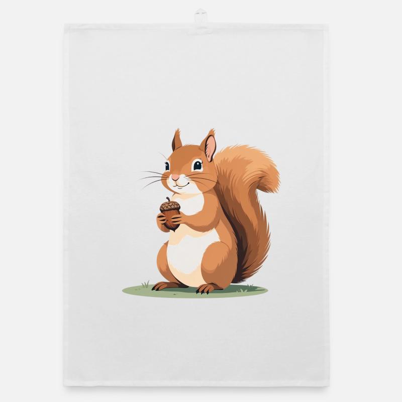 Eichhörnchen mit Eichel Karikatur Organic Geschirrtuch