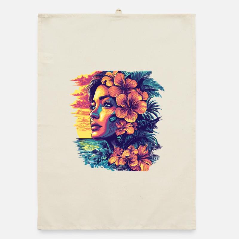 Hibiscus dream at sunset Organic dish towel