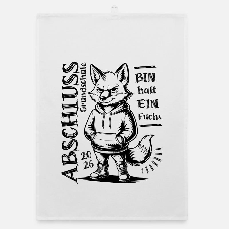 Grundschule Abschluss 2026 - Bin halt ein Fuchs - Organic Geschirrtuch - Weiß