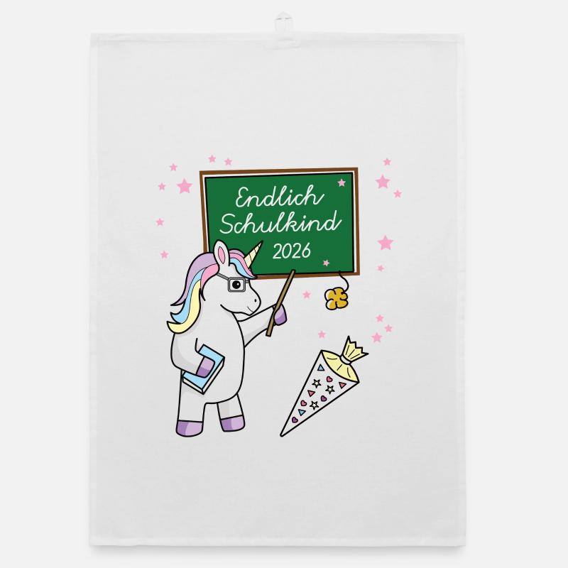 Endlich Schulkind 2026 Einschulung Schule Einhorn Organic Geschirrtuch