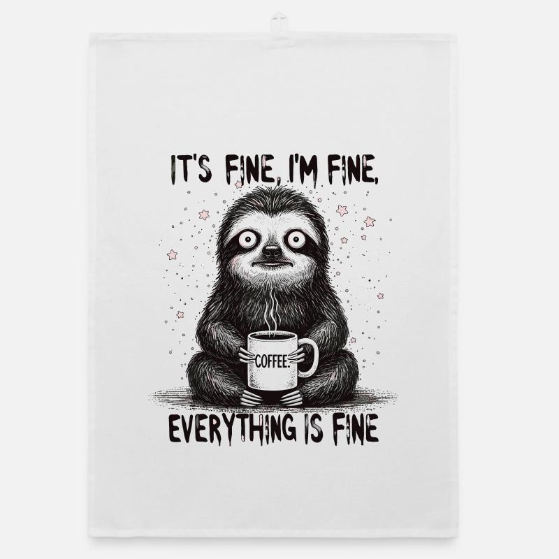 It's okay, I'm fine coffee sloth humor Organic dish towel