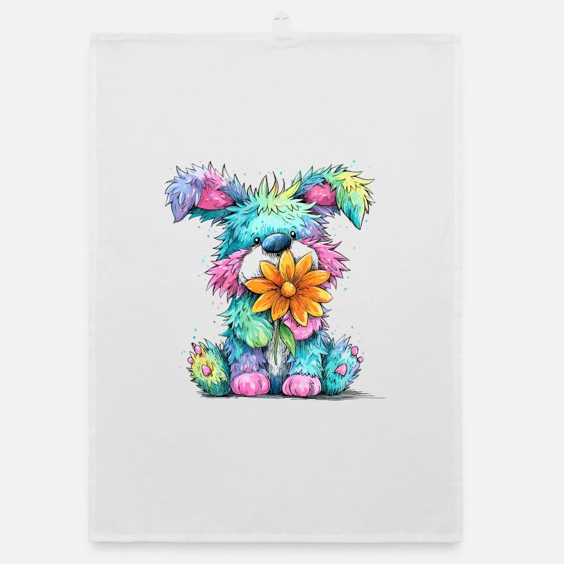Chiot coloré avec une fleur Torchon bio