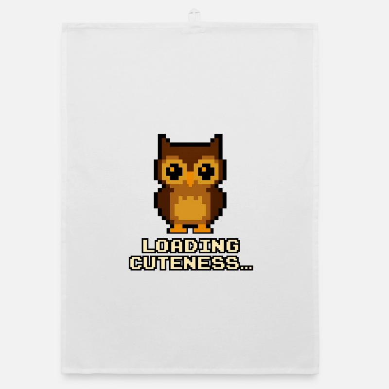Pixel Owls Loading Cuteness Organic dish towel