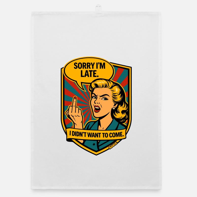 Sorry, Delayed – Retro Provocation Organic dish towel