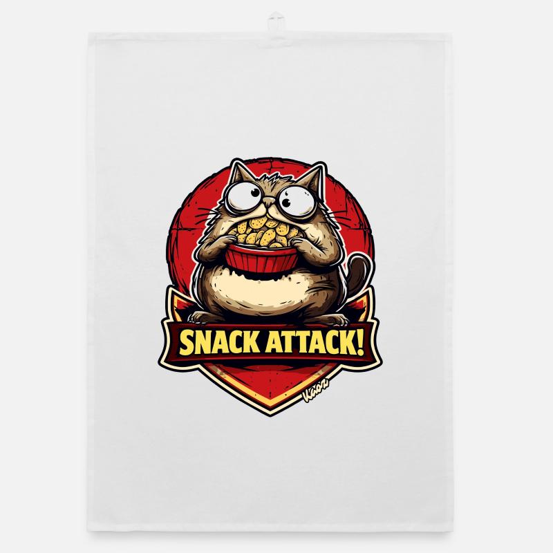 Snack attack cat with popcorn Organic dish towel