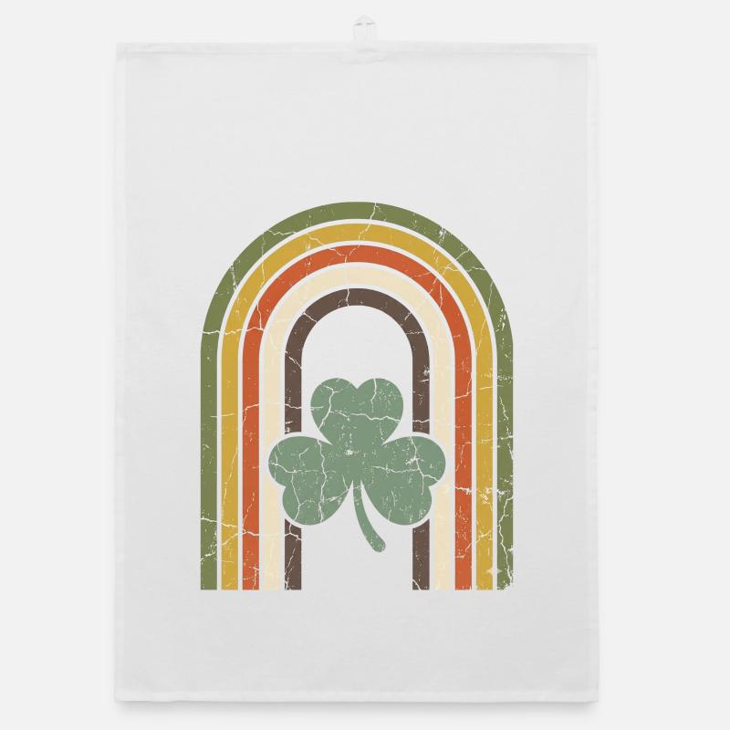 Vintage Regenbogen mit Kleeblatt St‘ Patricksday - Organic Geschirrtuch - Weiß