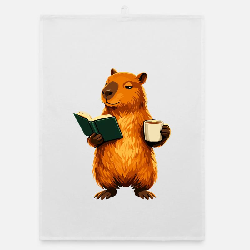 Capybara reading book with coffee book lover Organic dish towel