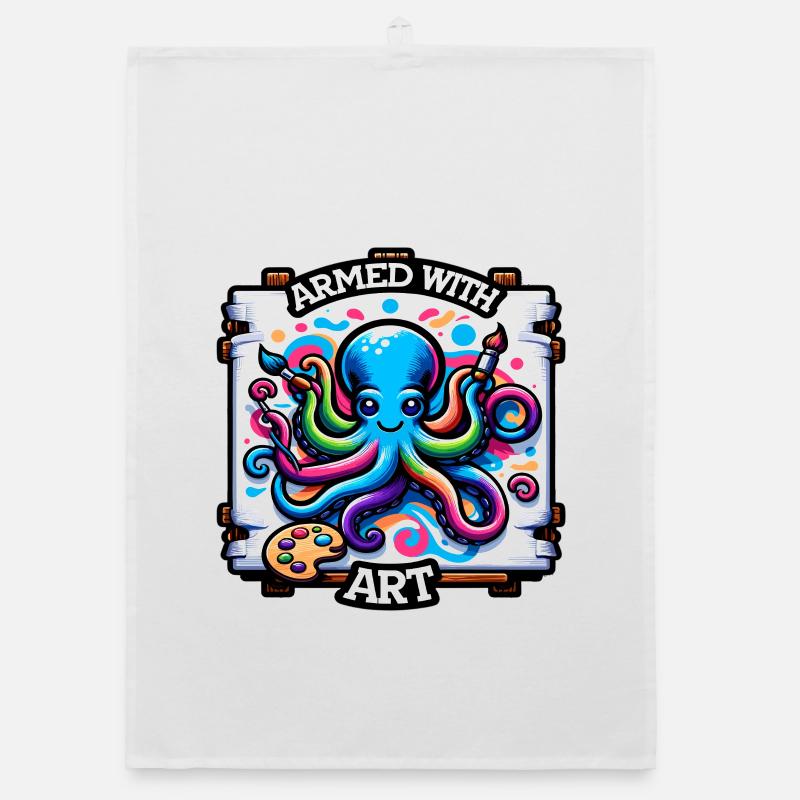 Art Octopus with Paint Stains Organic dish towel