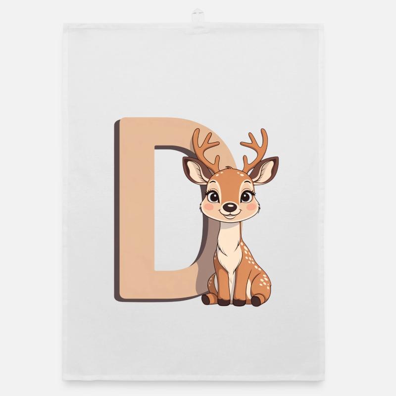 Deer D Cartoon Cuddly Letter D Organic dish towel