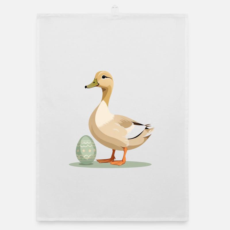 Spring duck with Easter egg Organic dish towel