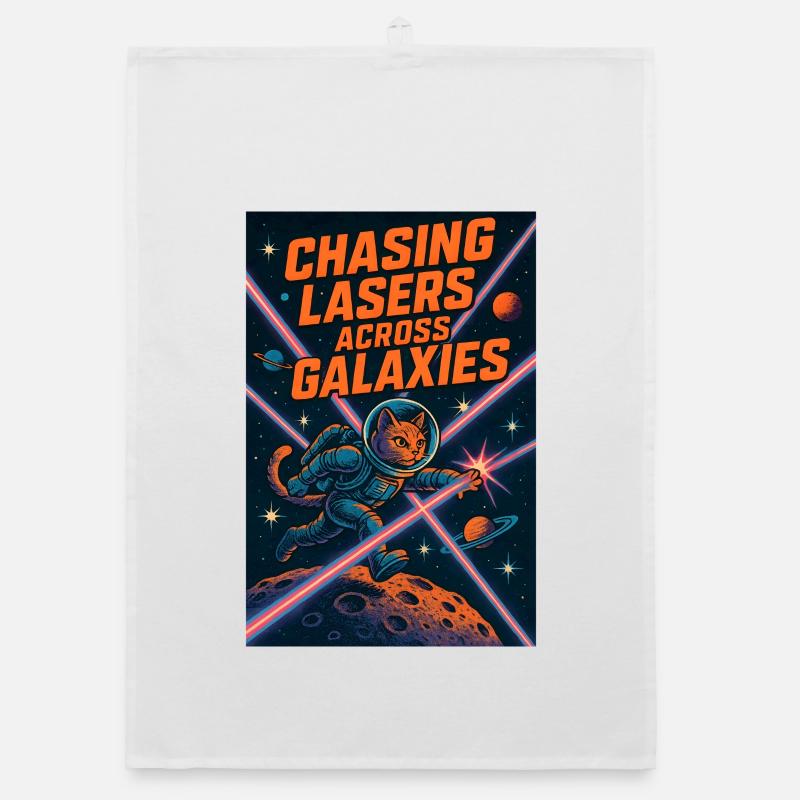 Laserjagd durch Galaxien | Space Cat Sci-Fi Organic Geschirrtuch