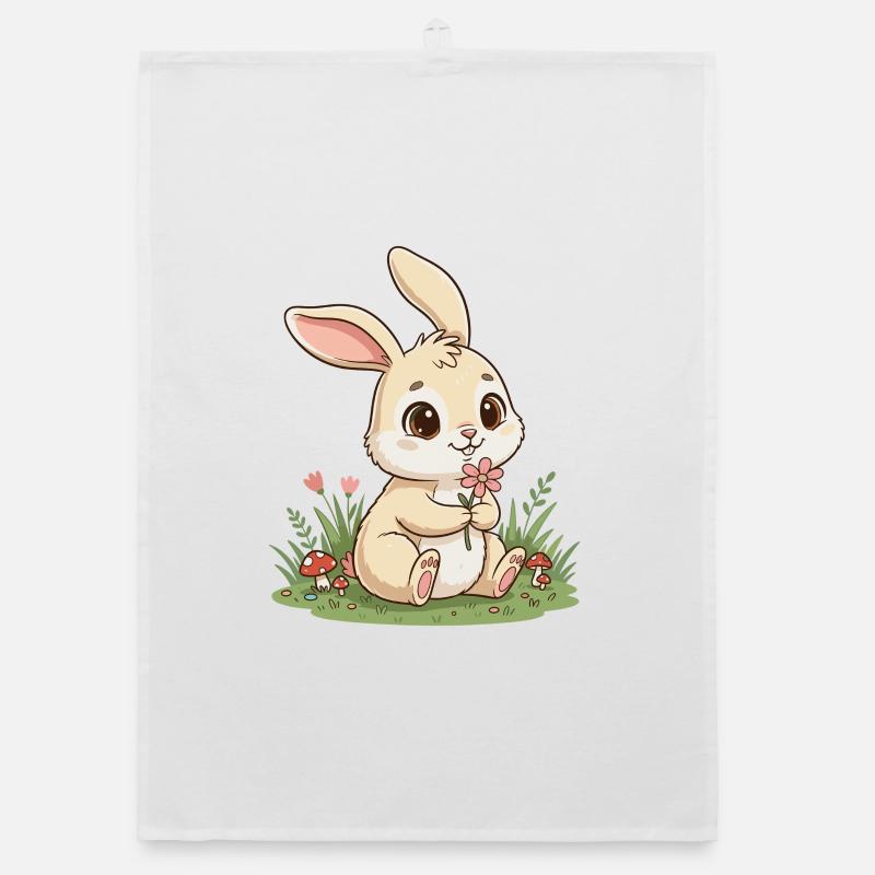 Cuddly bunny with flower Organic dish towel