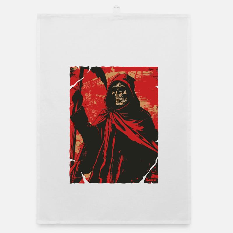 Red Shadow Grim Reaper Skull Skeleton Organic dish towel