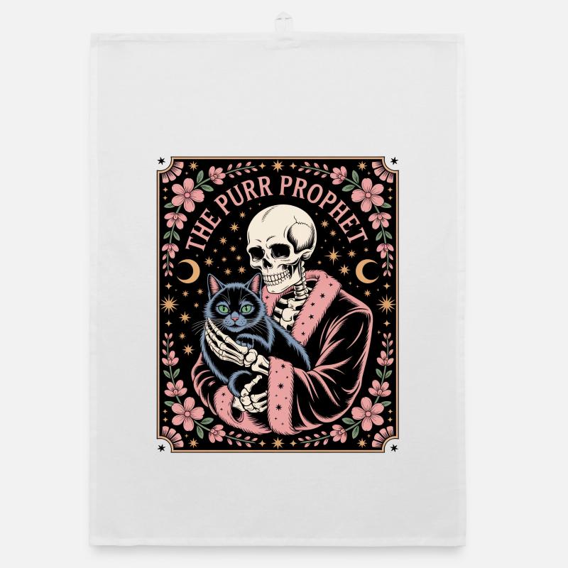 Le Squelette du Prophète Ronronner avec le Chat Noir Torchon bio