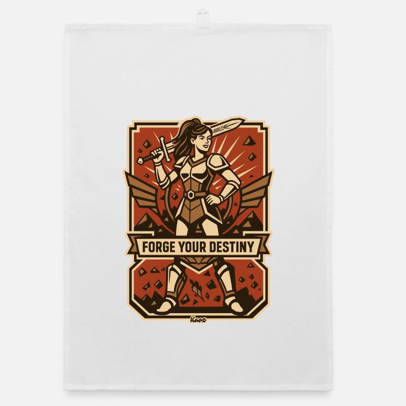 Femme guerrière avec épée et lettres Torchon bio