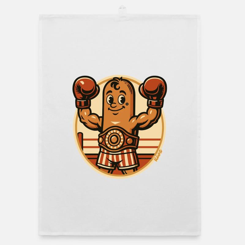 Boxende Boxer Wurst Figur mit Boxhandschuhen Organic Geschirrtuch