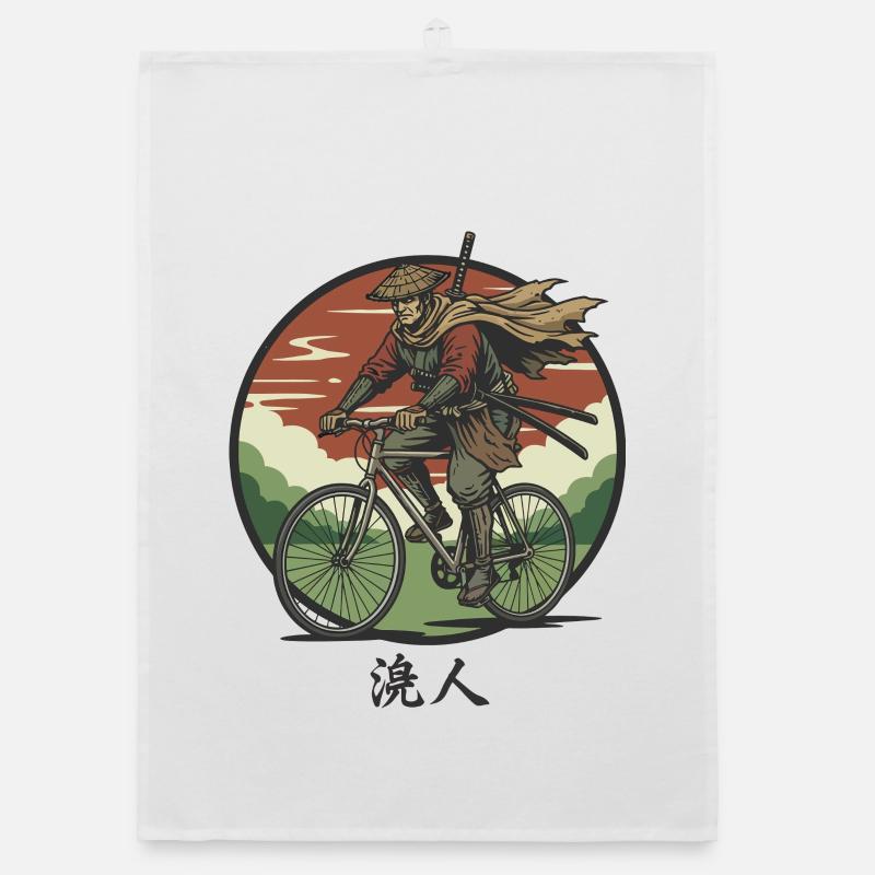 Samurai Rider on Bicycle Organic dish towel