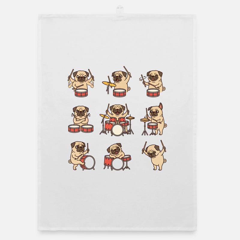 Pug Drummer Cartoon for Drummers Organic dish towel