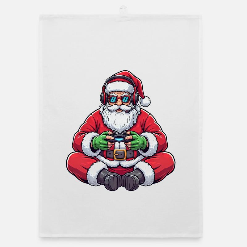 Gamer Santa Claus Playing Video Game Controller Organic dish towel