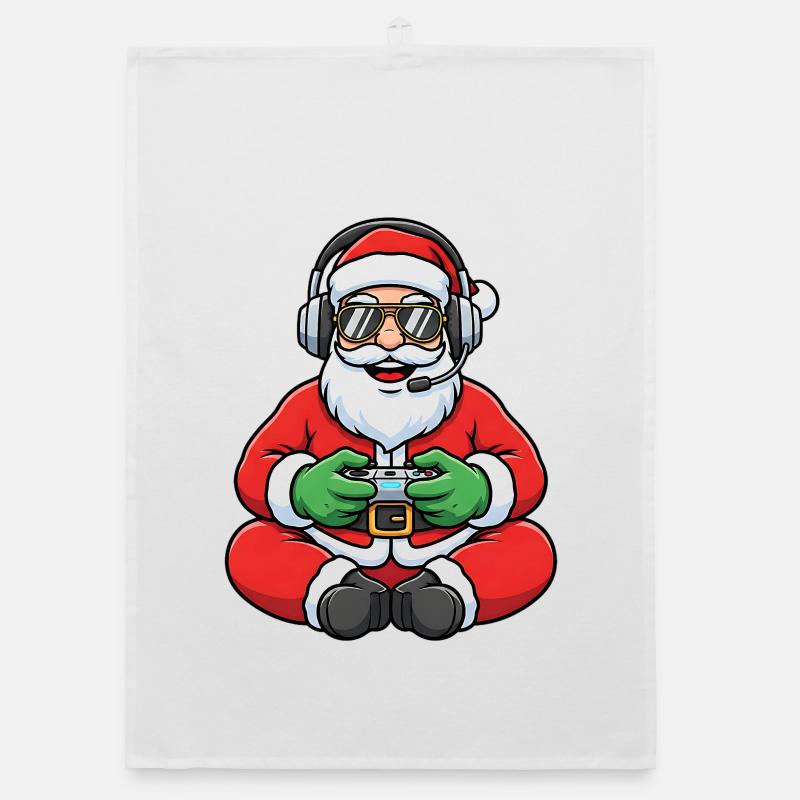Gamer Santa Claus Playing Video Game Controller Organic dish towel
