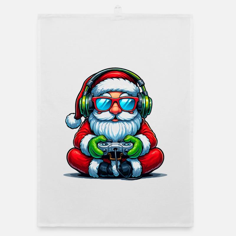 Gamer Santa Claus Playing Video Game Controller Organic dish towel
