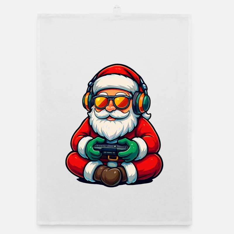 Gamer Santa Claus Playing Video Game Controller Organic dish towel