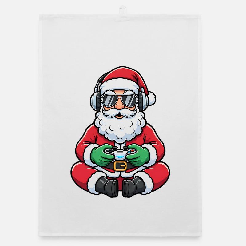 Gamer Santa Claus Playing Video Game Controller Organic dish towel