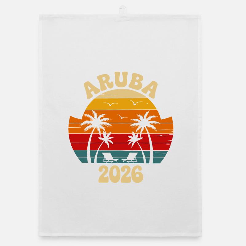 Aruba 2026 Sunset Palm Trees Organic dish towel