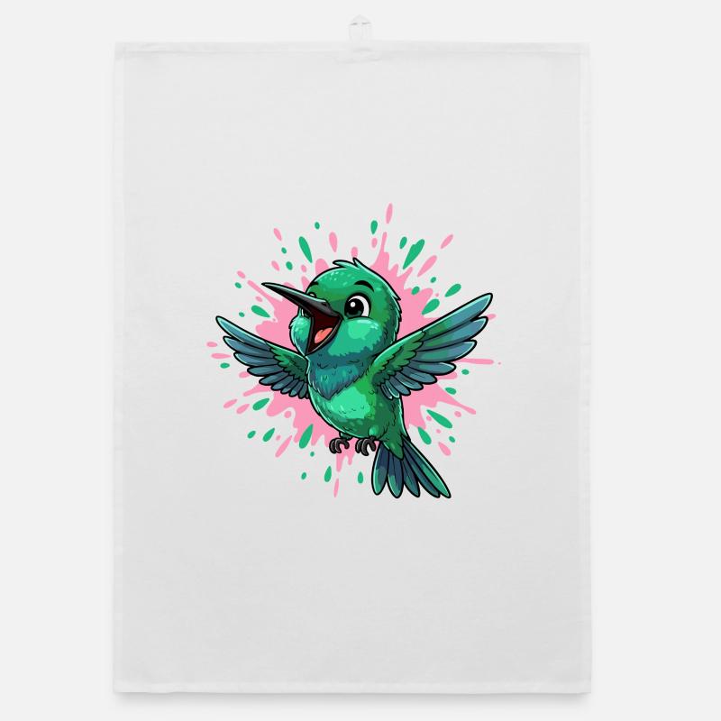 Colibri coloré avec éclaboussures de couleur Torchon bio