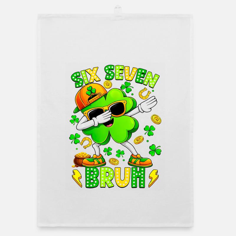 Six Seven Bruh Meme 67 St Patrick Day - Torchon bio - blanc