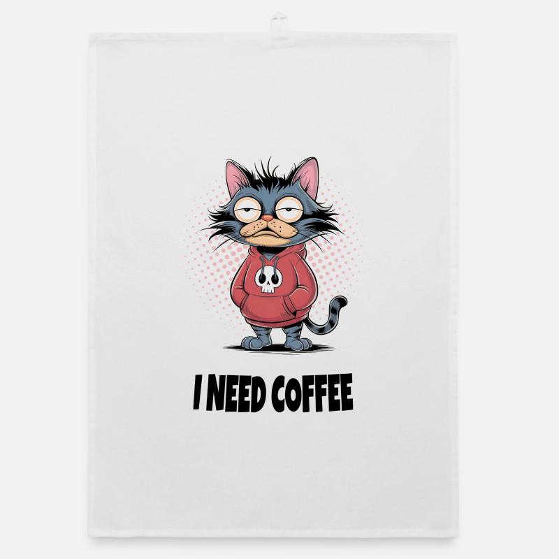 Need Coffee Cat – Funny Cat Saying Organic dish towel