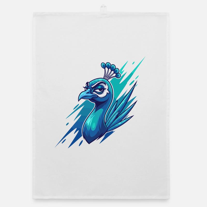 Neon Blue Peacock Head Organic dish towel