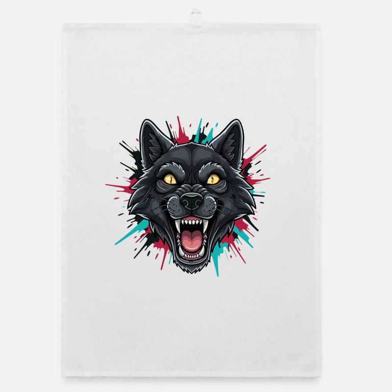 Neon Wolfhead Paint Splash Organic dish towel