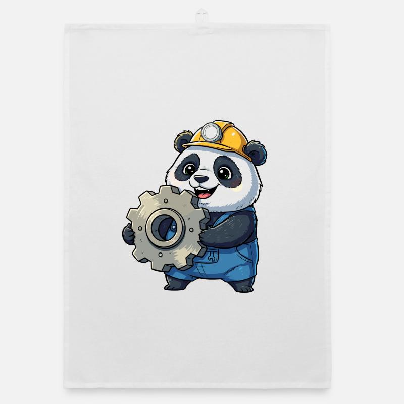 Panda Construction Worker with Gear Organic dish towel